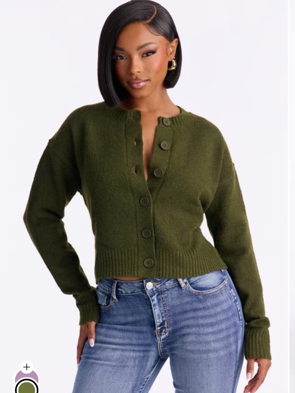Fashion Nova Olive Green Button-Up Cropped Cardigan